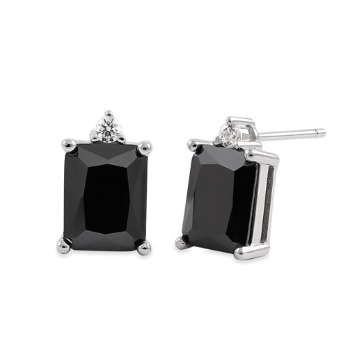 Sterling Silver Rectangular Black CZ Earrings