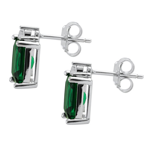 Sterling Silver Rectangular Green CZ Earrings