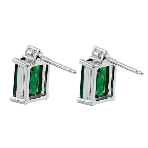 Sterling Silver Rectangular Green CZ Earrings