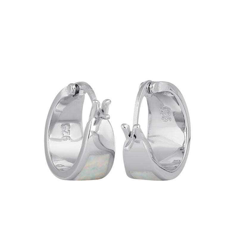 Sterling Silver Wide White Lab Opal Loop Earrings
