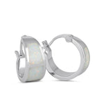 Sterling Silver Wide White Lab Opal Loop Earrings