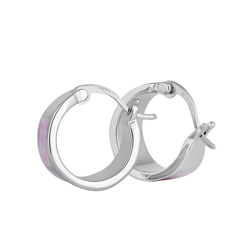 Sterling Silver Wide Pink Lab Opal Loop Earrings