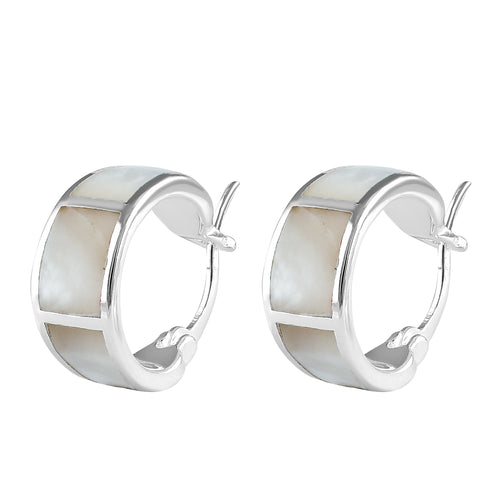 Sterling Silver Wide Mother of Pearl Loop Earrings