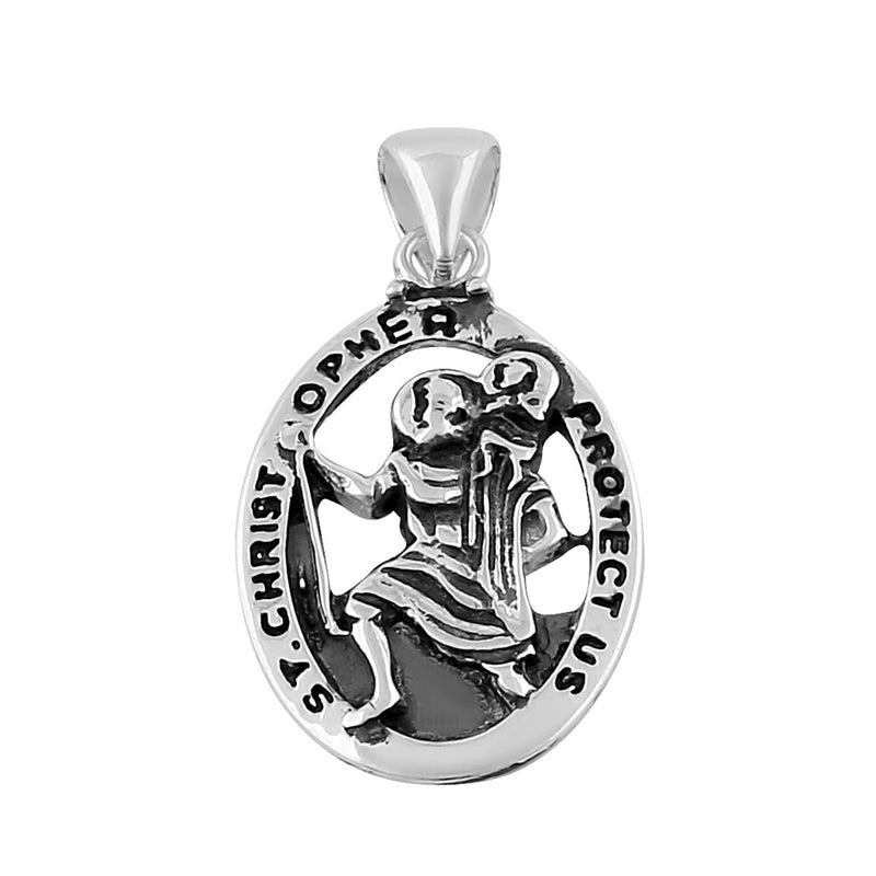 Sterling Silver St. Christopher Oval Pendant