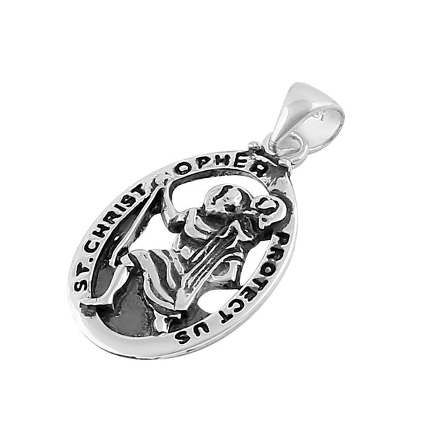 Sterling Silver St. Christopher Oval Pendant