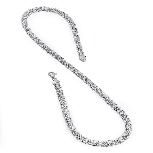 Sterling Silver Flat Byzantine Chain Necklace 6.8mm