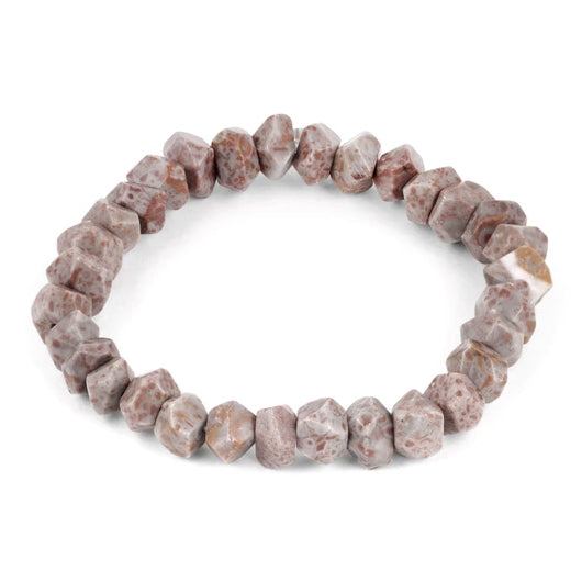 8mm Faceted Nugget Fossilized Agate Gem Stone Bracelet