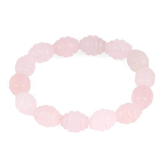 10x13mm Corrugated Melon Rose Quartz Gem Stone Bracelet