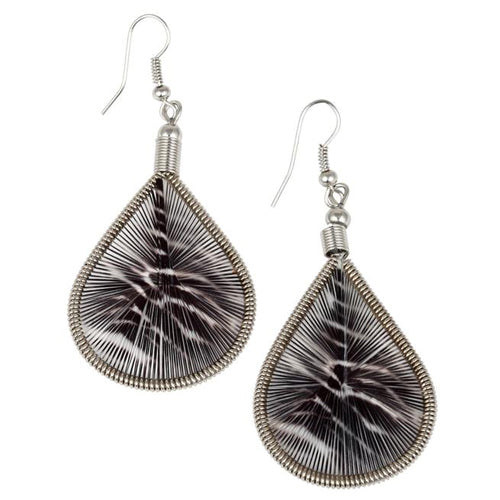 Stainless Steel Peruvian White & Black Silk Thread Drop Earrings