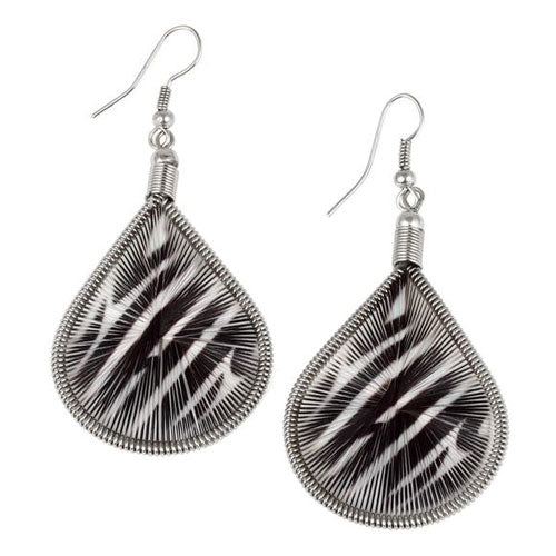Stainless Steel Zebra Print Teardrop Woven Earrings