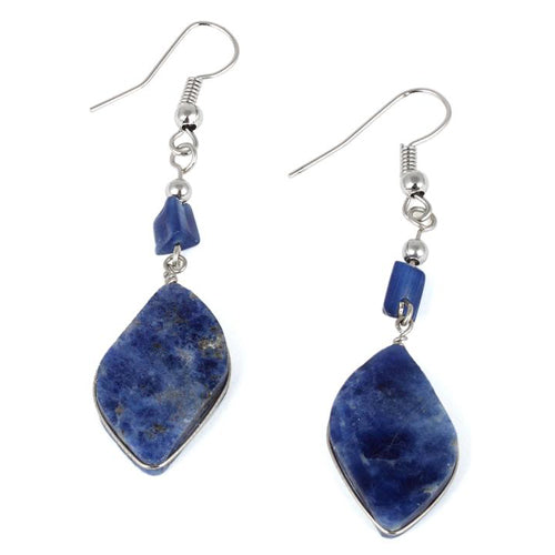 Stainless Steel Lapis Gemstone Dangle Peruvian Earrings