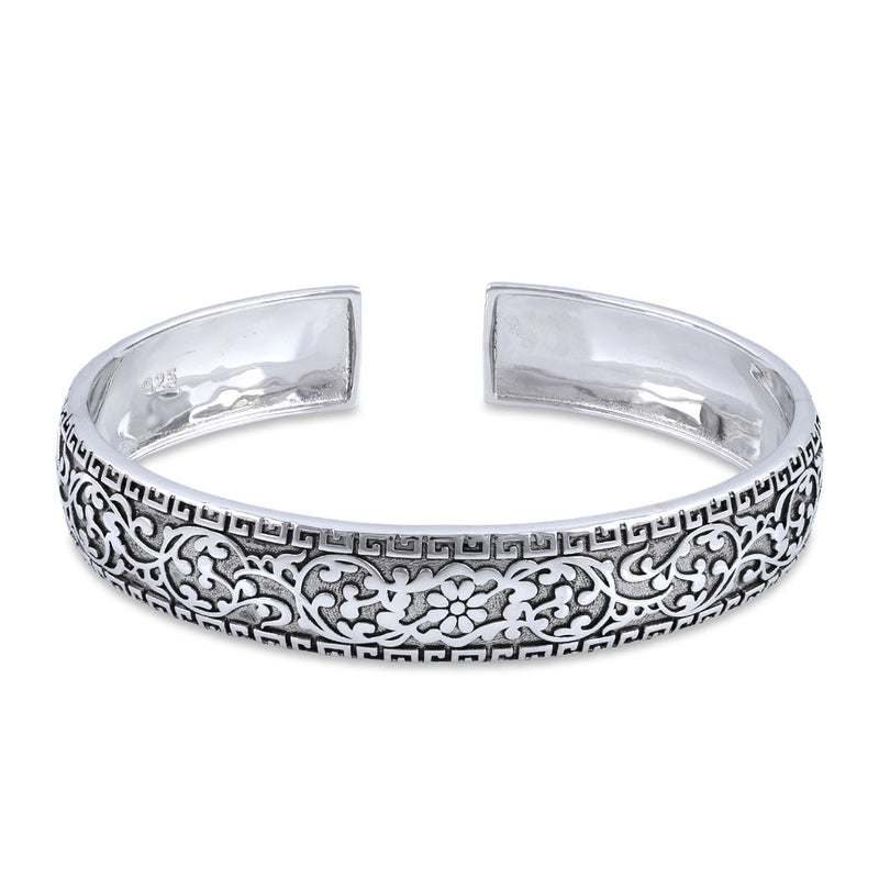 Sterling Silver Flower Garden Bangle Bracelet