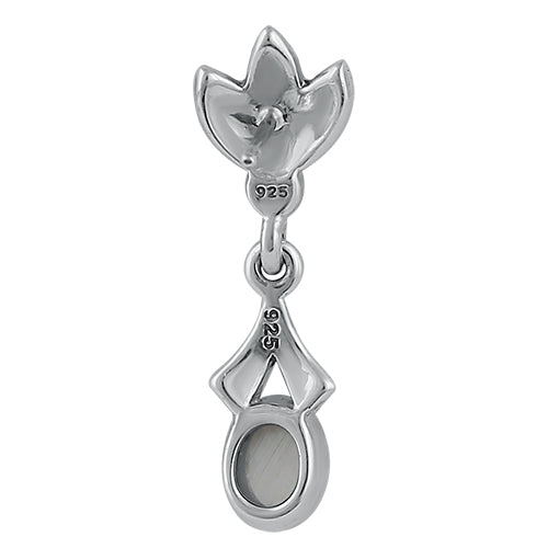 Sterling Silver Leaves Drop Oval Mother of Pearl Marcasite Earrings