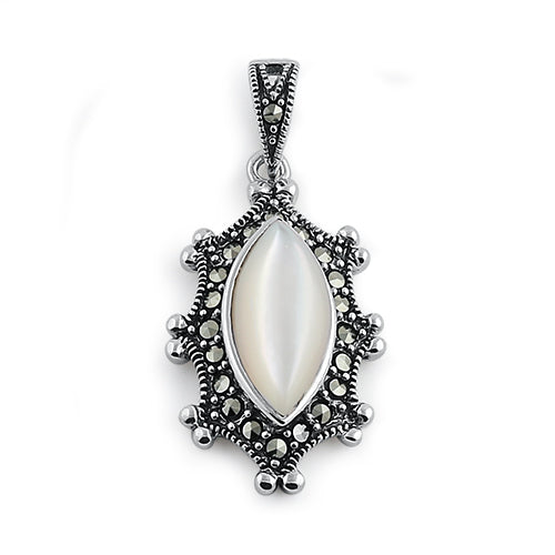 Sterling Silver Mother of Pearl Oval Marcasite Pendant