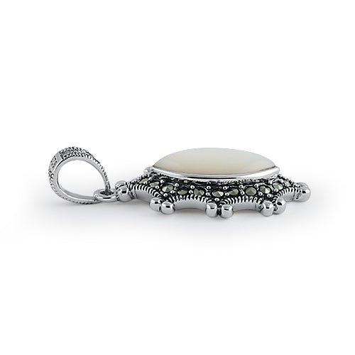Sterling Silver Mother of Pearl Oval Marcasite Pendant