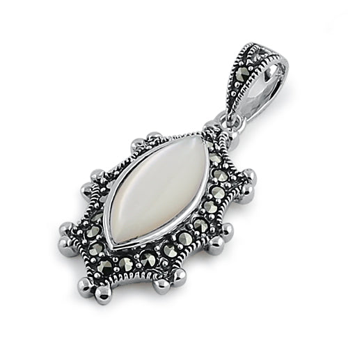Sterling Silver Mother of Pearl Oval Marcasite Pendant