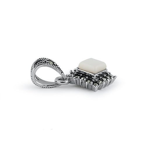 Sterling Silver Mother of Pearl Square Marcasite Pendant