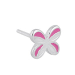 Sterling Silver Butterfly with White and Pink Enamel Earrings