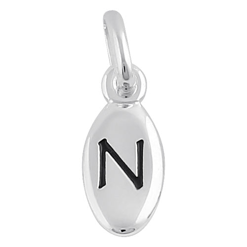 Sterling Silver Letter "N" Oval Pendant