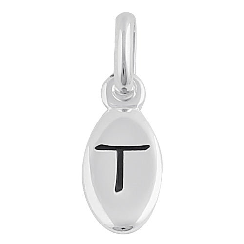 Sterling Silver Letter "T" Oval Pendant