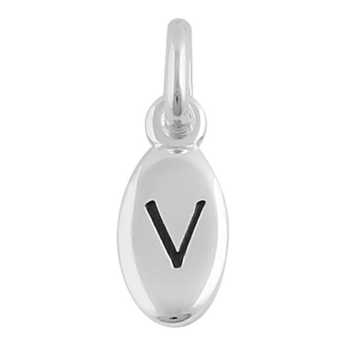 Sterling Silver Letter "V" Oval Pendant