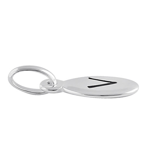 Sterling Silver Letter "V" Oval Pendant