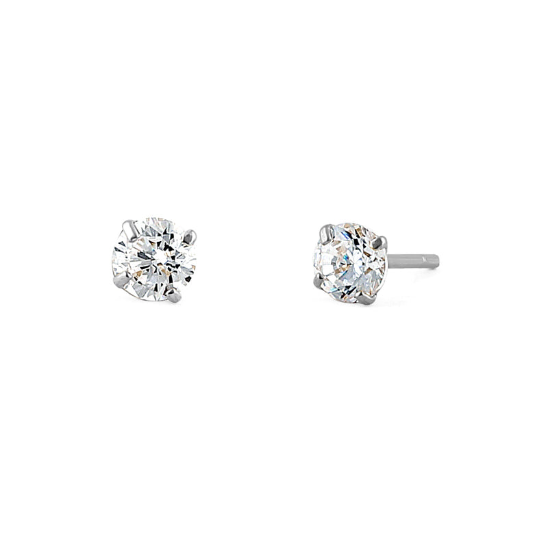 Solid 14K White Gold 3mm .22 ct Round Cut Clear CZ Earrings
