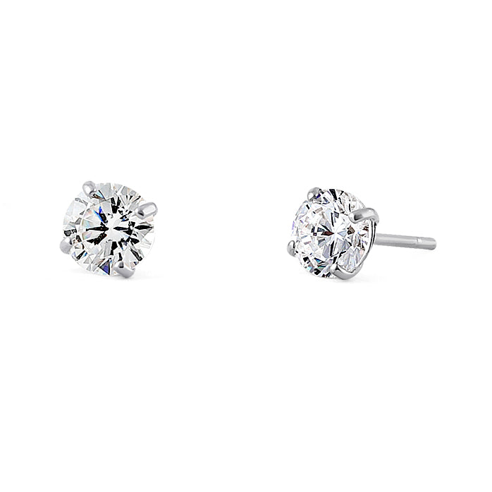 Solid 14K White Gold 4mm .5 ct Round Cut Clear CZ Earrings