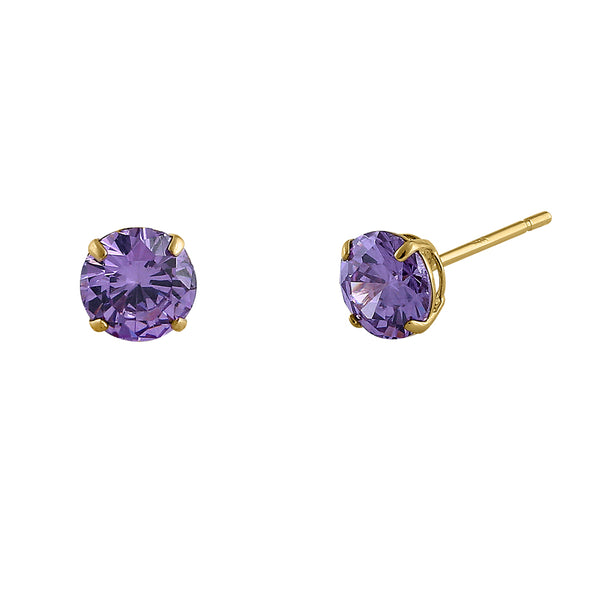 .92 ct Solid 14K Yellow Gold 5mm Round Cut Amethyst CZ Earrings