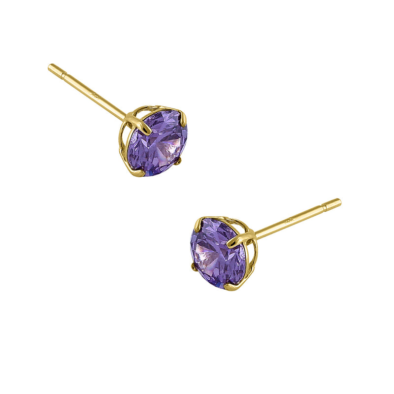 .92 ct Solid 14K Yellow Gold 5mm Round Cut Amethyst CZ Earrings
