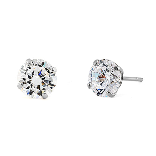 .92 ct Solid 14K White Gold 5mm Round Cut Clear CZ Earrings