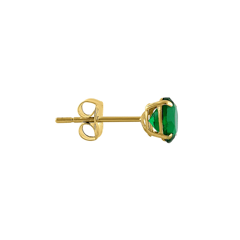 .92 ct Solid 14K Yellow Gold 5mm Round Cut Emerald CZ Earrings