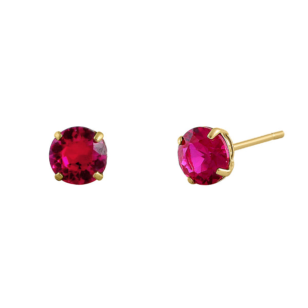 .92 ct Solid 14K Yellow Gold 5mm Round Cut Ruby CZ Earrings