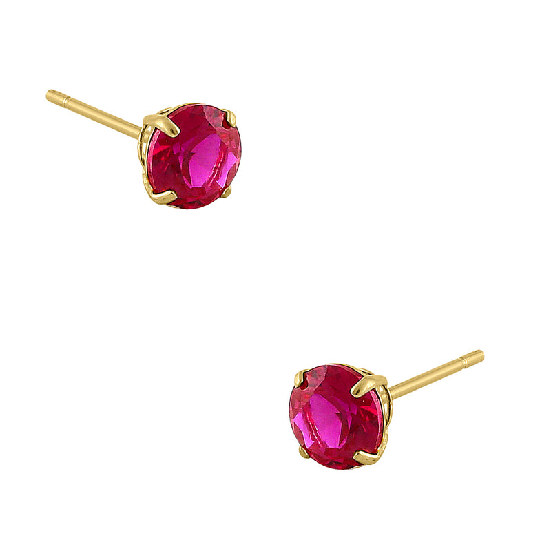 .5 ct Solid 14K Yellow Gold 4mm Round Cut Ruby CZ Earrings