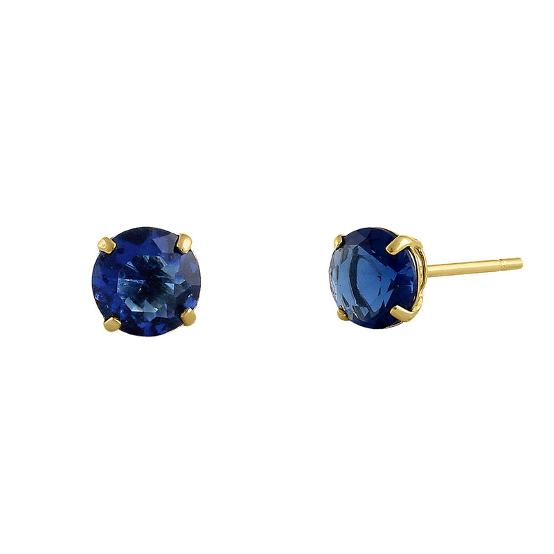 .92 ct Solid 14K Yellow Gold 5mm Round Cut Blue Sapphire CZ Earrings
