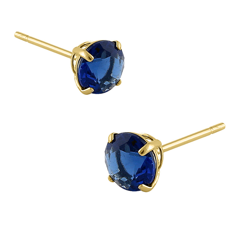 .5 ct Solid 14K Yellow Gold 4mm Round Cut Blue Sapphire CZ Earrings