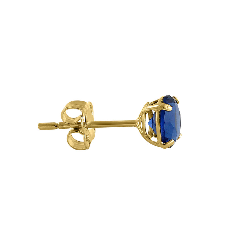 .5 ct Solid 14K Yellow Gold 4mm Round Cut Blue Sapphire CZ Earrings