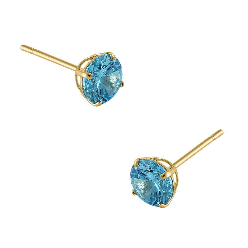 .5 ct Solid 14K Yellow Gold 4mm Round Cut Blue Topaz CZ Earrings