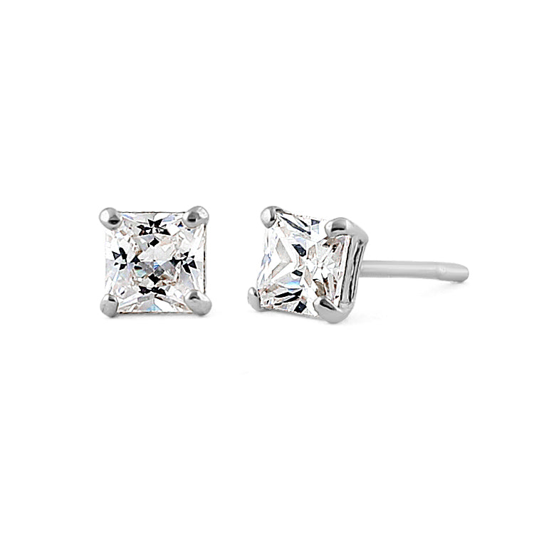 .36 ct Solid 14K White Gold 3mm Princess Cut Clear CZ Earrings