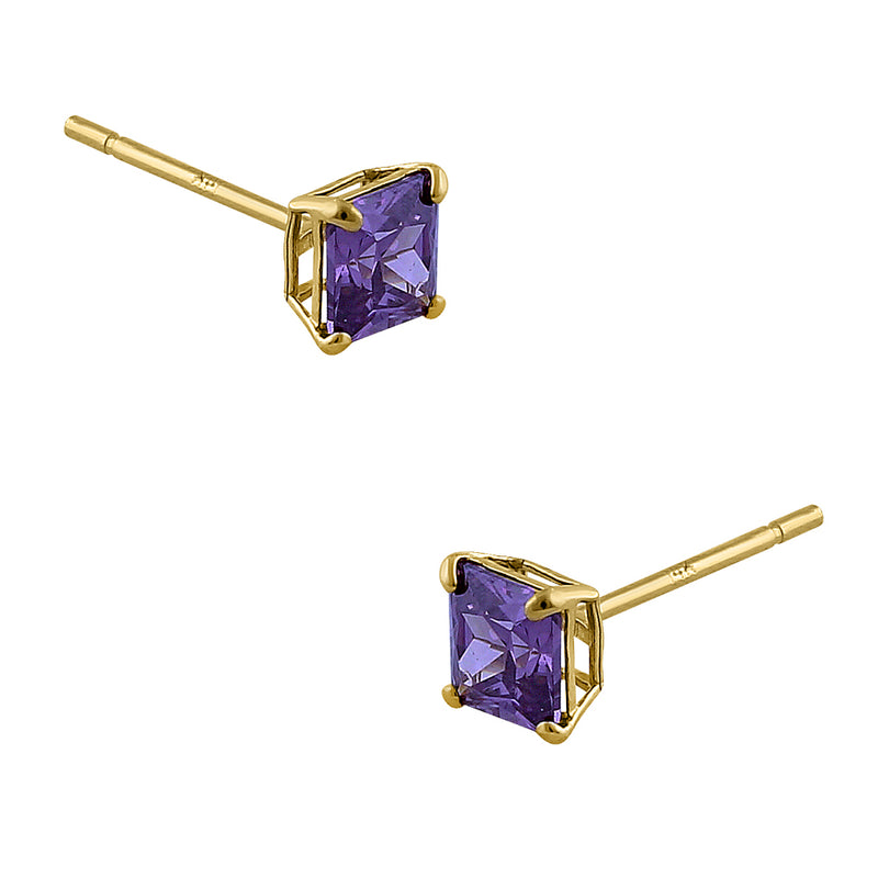 .78 ct Solid 14K Yellow Gold 4mm Princess Cut Amethyst CZ Earrings