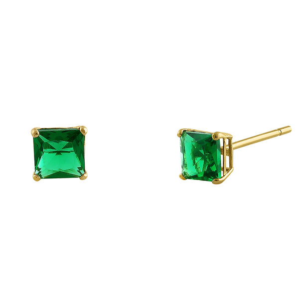 .78 ct Solid 14K Yellow Gold 4mm Princess Cut Emerald CZ Earrings