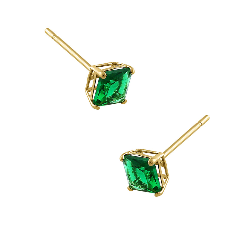 .36 ct Solid 14K Yellow Gold 3mm Princess Cut Emerald CZ Earrings