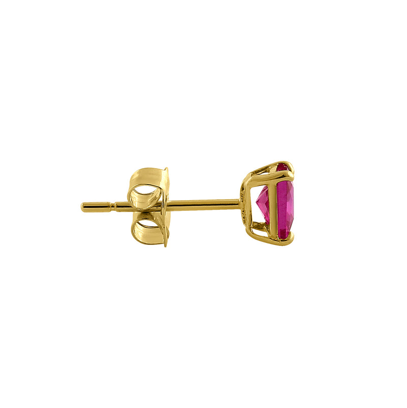 .78 ct Solid 14K Yellow Gold 4mm Princess Cut Ruby CZ Earrings