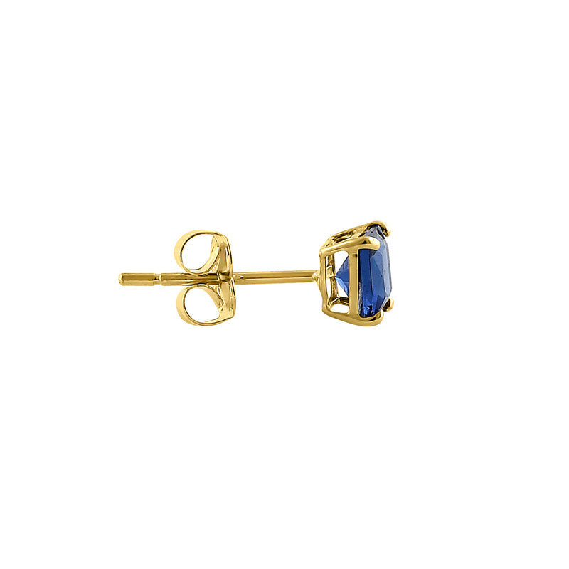 .78 ct Solid 14K Yellow Gold 4mm Princess Cut Blue Sapphire CZ Earrings