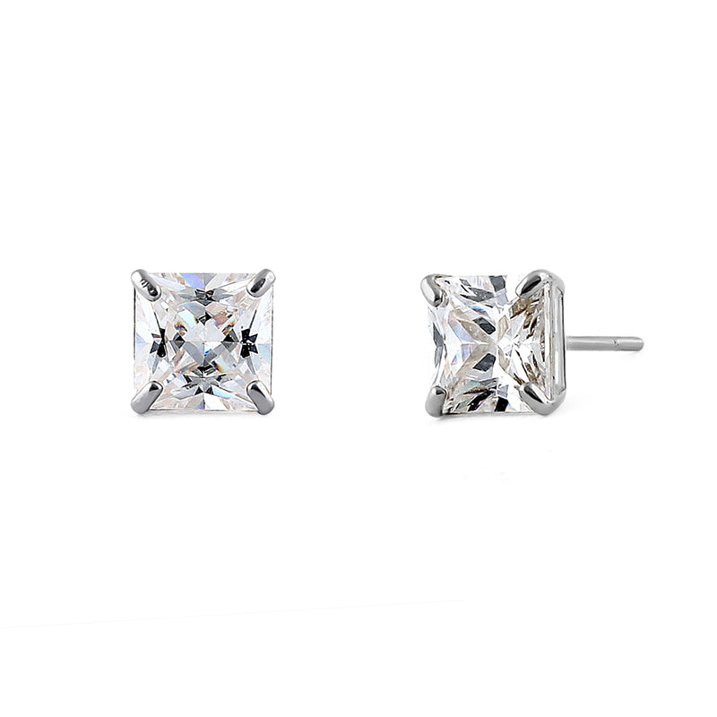 2.48 ct Solid 14K White Gold 6mm Princess Cut Clear CZ Earrings