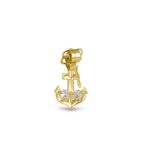Solid 14K Yellow Gold Dangle Anchor CZ Earrings