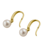 Solid 14K Yellow Gold Hook CZ & Pearl Earrings