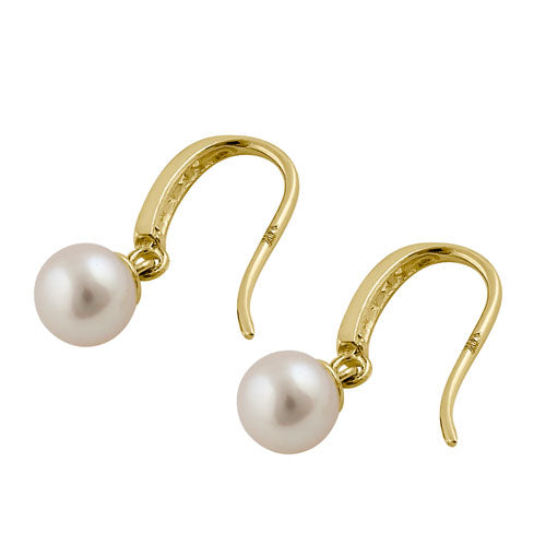 Solid 14K Yellow Gold Hook CZ & Fresh Water Pearl Earrings
