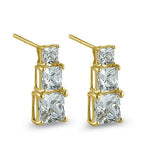 Solid 14K Yellow Gold Triple Princess CZ Earrings