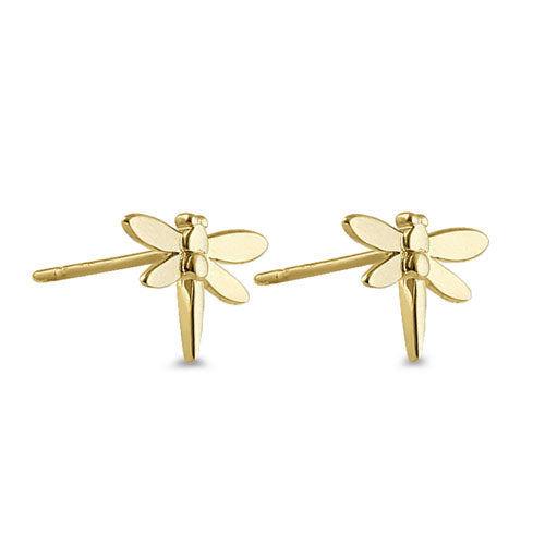 Solid 14K Yellow Gold Dragonfly Earrings